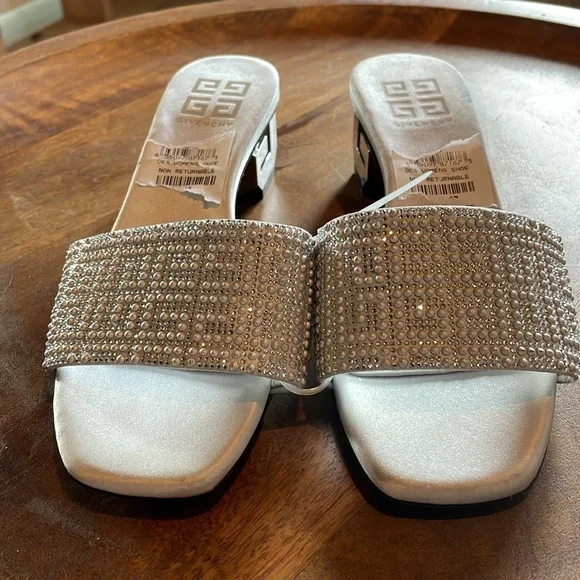 NEW | Givenchy G Cube Silver Embellished Satin Sandal Mule Italian‎ Size 35 - Picture 4 of 15